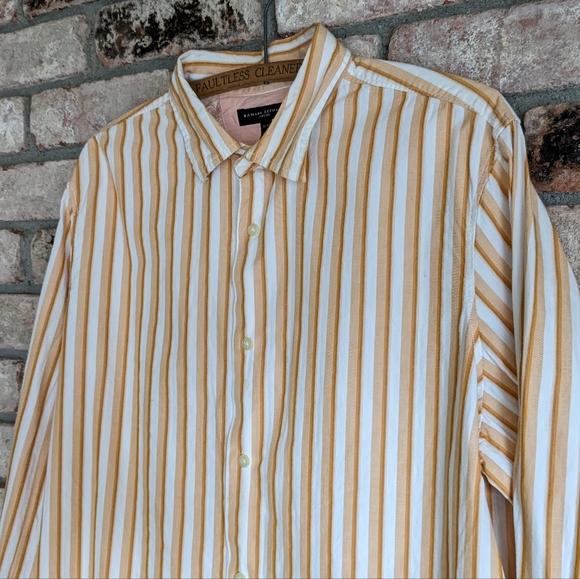 🍈 Banana Republic Classic Orange Striped Button Up Long-Sleeved Shirt L 16-16.5 - Picture 3 of 8